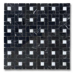 Black Marquina Marble Polished Pinwheel Mosaic Tile w/ White Dots Black Marquina Marble Polished Pinwheel Mosaic Tile w/ White Dots - American Tile Depot