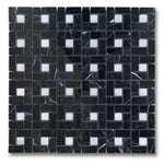 Black Marquina Marble Polished Pinwheel Mosaic Tile w/ White Dots Black Marquina Marble Polished Pinwheel Mosaic Tile w/ White Dots - American Tile Depot