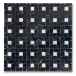 Black Marquina Marble Polished Pinwheel Mosaic Tile w/ White Dots Black Marquina Marble Polished Pinwheel Mosaic Tile w/ White Dots - American Tile Depot