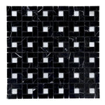 Black Marquina Marble Polished Pinwheel Mosaic Tile w/ White Dots Black Marquina Marble Polished Pinwheel Mosaic Tile w/ White Dots - American Tile Depot
