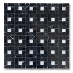 Black Marquina Marble Polished Pinwheel Mosaic Tile w/ White Dots Black Marquina Marble Polished Pinwheel Mosaic Tile w/ White Dots - American Tile Depot