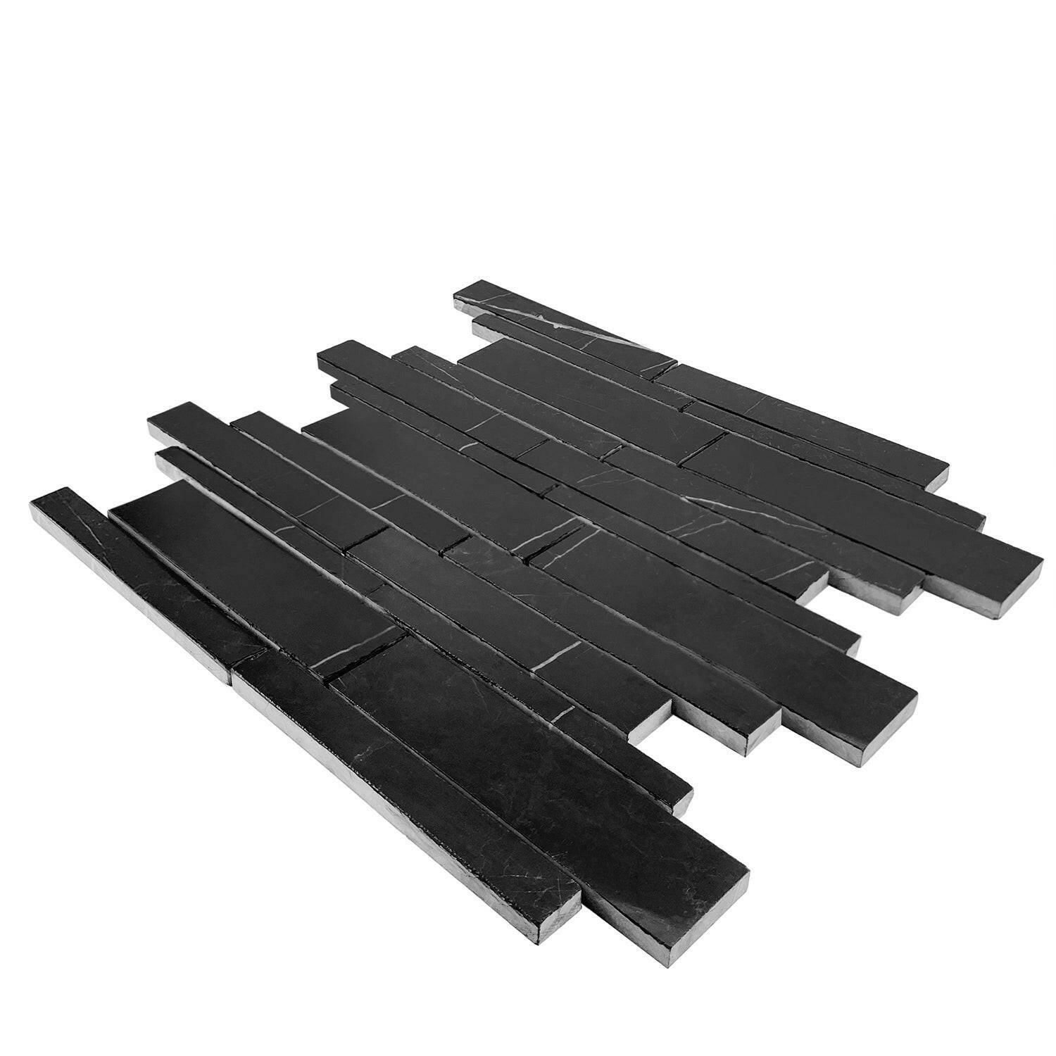 Black Marquina Marble Polished Random Strip Mosaic Tile Black Marquina Marble Polished Random Strip Mosaic Tile - American Tile Depot