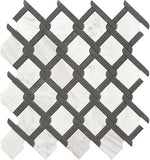 Mineralis Medallion Black & White Polished Fence Stone & Glass Mosaic Tile-American Tile Depot