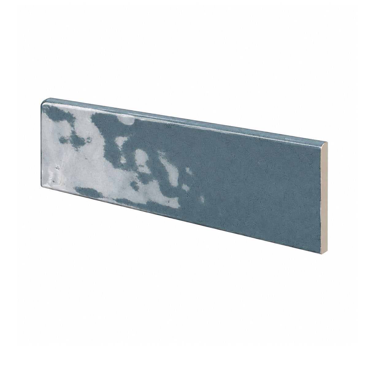 3x12 Faience Blue Steel Glossy Ceramic Bullnose Tile - American Tile Depot