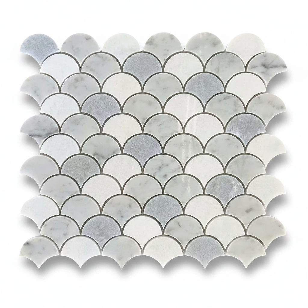 Mineralis Blue Mix Fan Marble Polished Mosaic Tile - American Tile Depot
