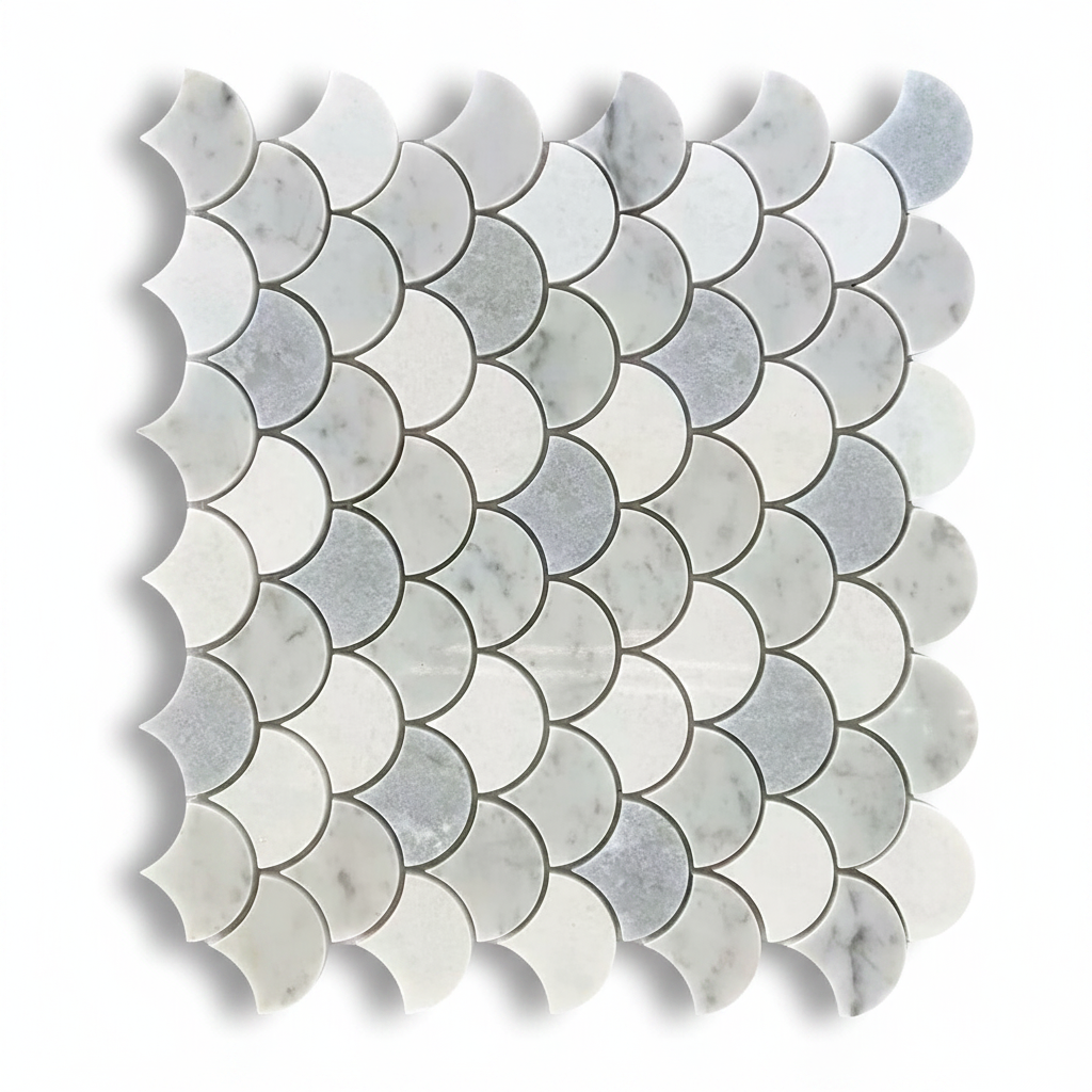 Mineralis Blue Mix Fan Marble Polished Mosaic Tile - American Tile Depot