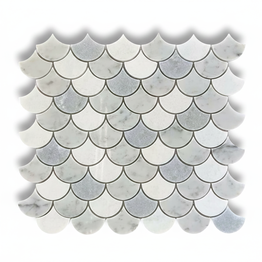 Mineralis Blue Mix Fan Marble Polished Mosaic Tile - American Tile Depot