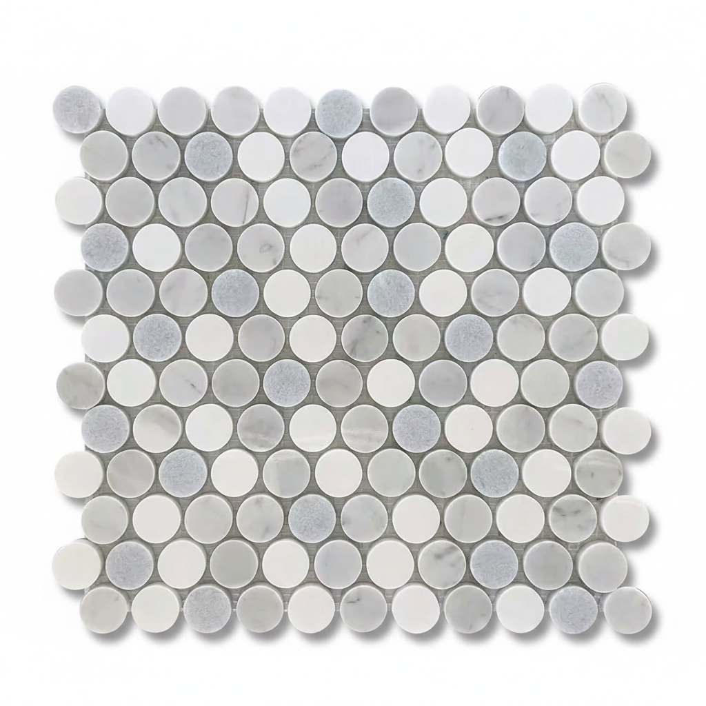 Mineralis Blue Mix Penny Round Marble Polished Mosaic Tile - American Tile Depot