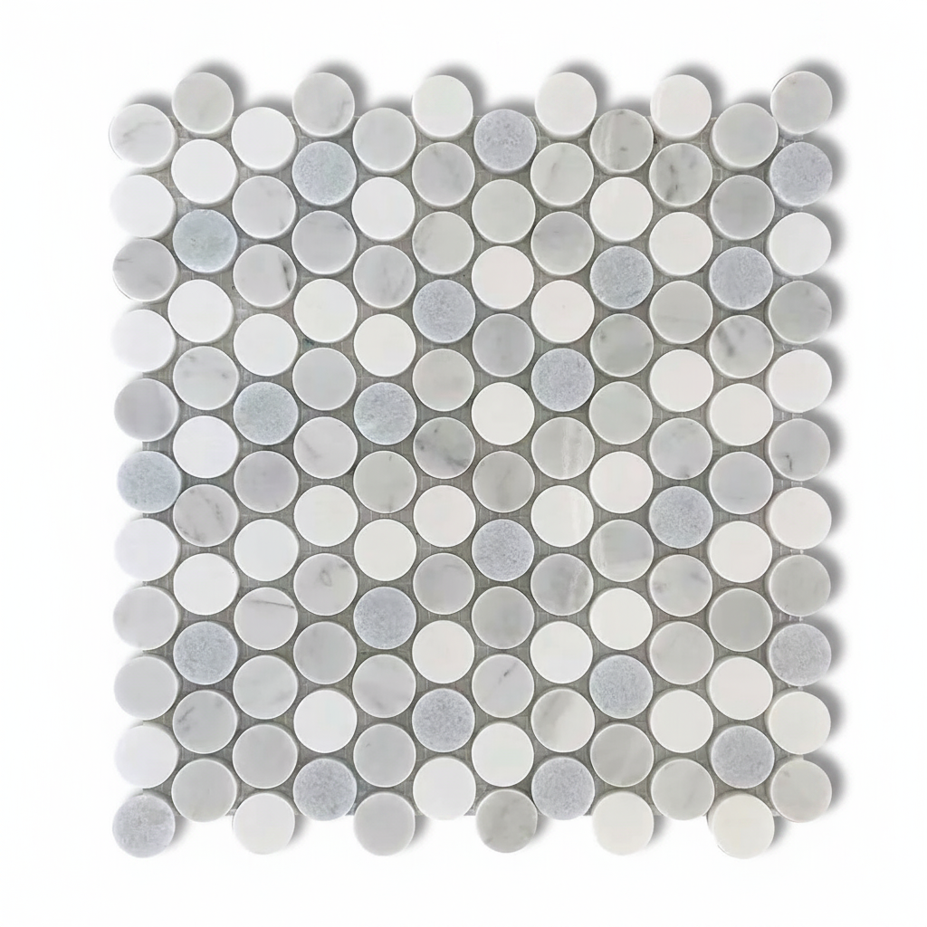 Mineralis Blue Mix Penny Round Marble Polished Mosaic Tile - American Tile Depot