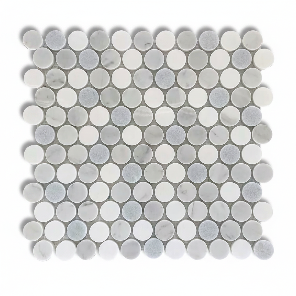 Mineralis Blue Mix Penny Round Marble Polished Mosaic Tile - American Tile Depot