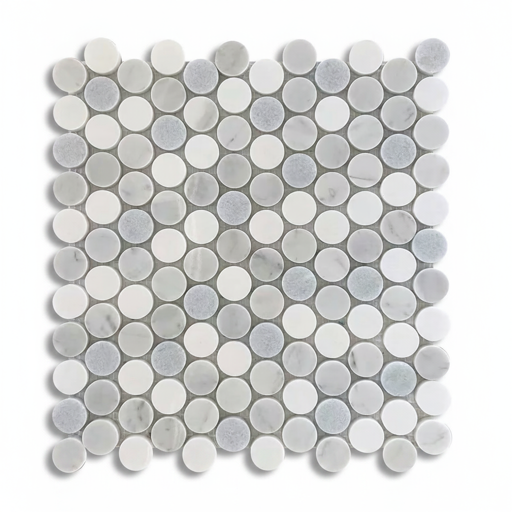 Mineralis Blue Mix Penny Round Marble Polished Mosaic Tile - American Tile Depot