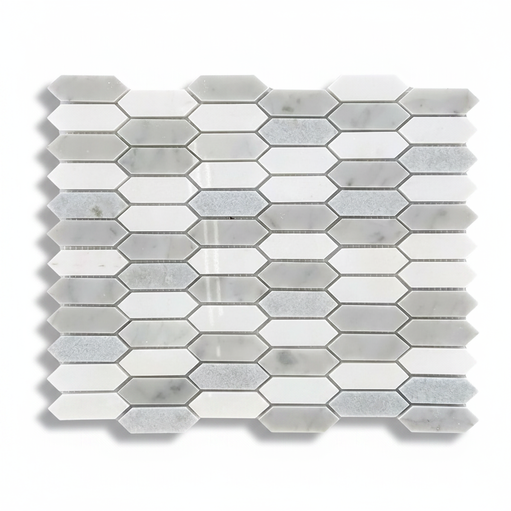 Mineralis Blue Mix Picket Marble Polished Mosaic Tile - American Tile Depot