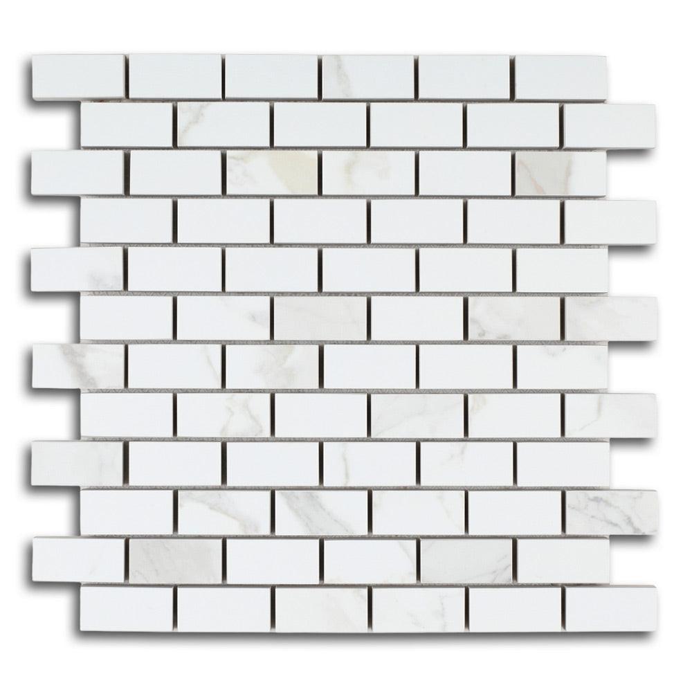 Borneo Calacatta Dorado Matte Brick Marble Laminated Porcelain Mosaic Tile Borneo Calacatta Dorado Matte Brick Marble Laminated Porcelain Mosaic Tile - American Tile Depot