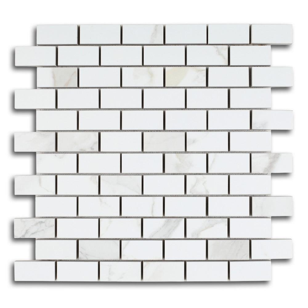 Borneo Calacatta Dorado Matte Brick Marble Laminated Porcelain Mosaic Tile Borneo Calacatta Dorado Matte Brick Marble Laminated Porcelain Mosaic Tile - American Tile Depot