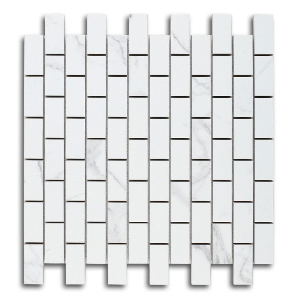 Borneo Carrara Pre Matte Brick Marble Laminated Porcelain Mosaic Tile Borneo Carrara Pre Matte Brick Marble Laminated Porcelain Mosaic Tile - American Tile Depot