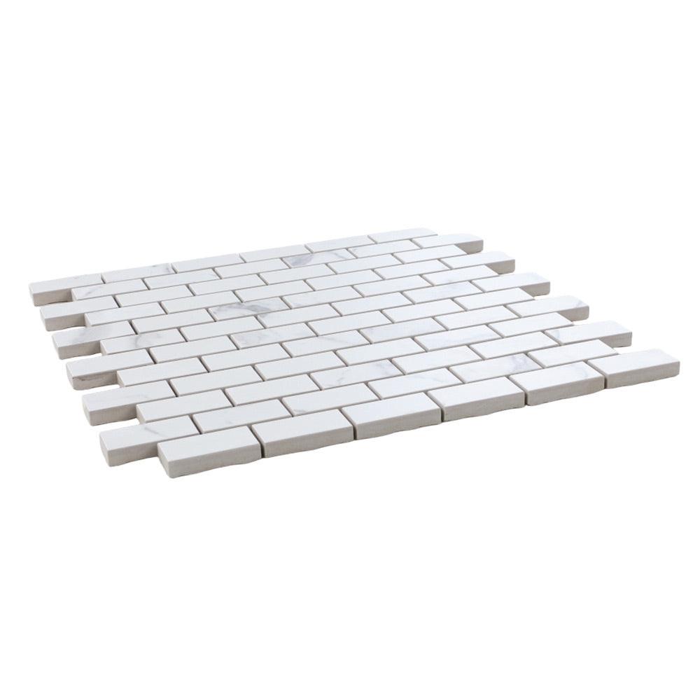 Borneo Carrara Pre Matte Brick Marble Laminated Porcelain Mosaic Tile Borneo Carrara Pre Matte Brick Marble Laminated Porcelain Mosaic Tile - American Tile Depot