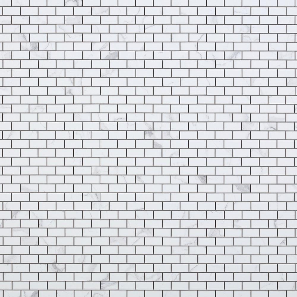 Borneo Carrara Pre Matte Brick Marble Laminated Porcelain Mosaic Tile Borneo Carrara Pre Matte Brick Marble Laminated Porcelain Mosaic Tile - American Tile Depot