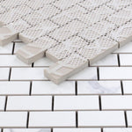 Borneo Carrara Pre Matte Brick Marble Laminated Porcelain Mosaic Tile Borneo Carrara Pre Matte Brick Marble Laminated Porcelain Mosaic Tile - American Tile Depot