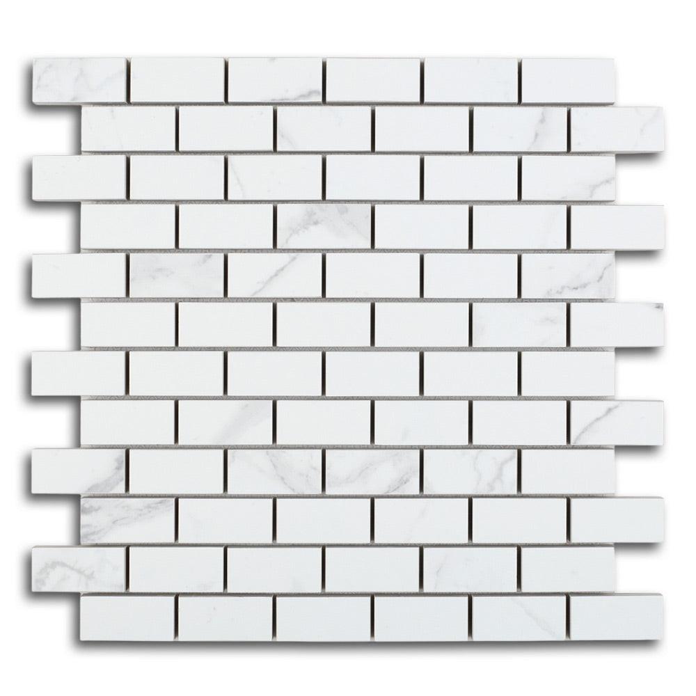 Borneo Carrara Pre Matte Brick Marble Laminated Porcelain Mosaic Tile Borneo Carrara Pre Matte Brick Marble Laminated Porcelain Mosaic Tile - American Tile Depot