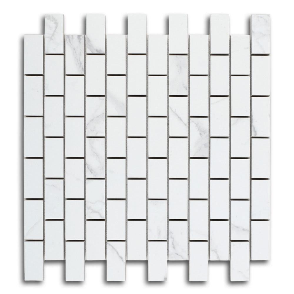 Borneo Carrara Pre Matte Brick Marble Laminated Porcelain Mosaic Tile Borneo Carrara Pre Matte Brick Marble Laminated Porcelain Mosaic Tile - American Tile Depot