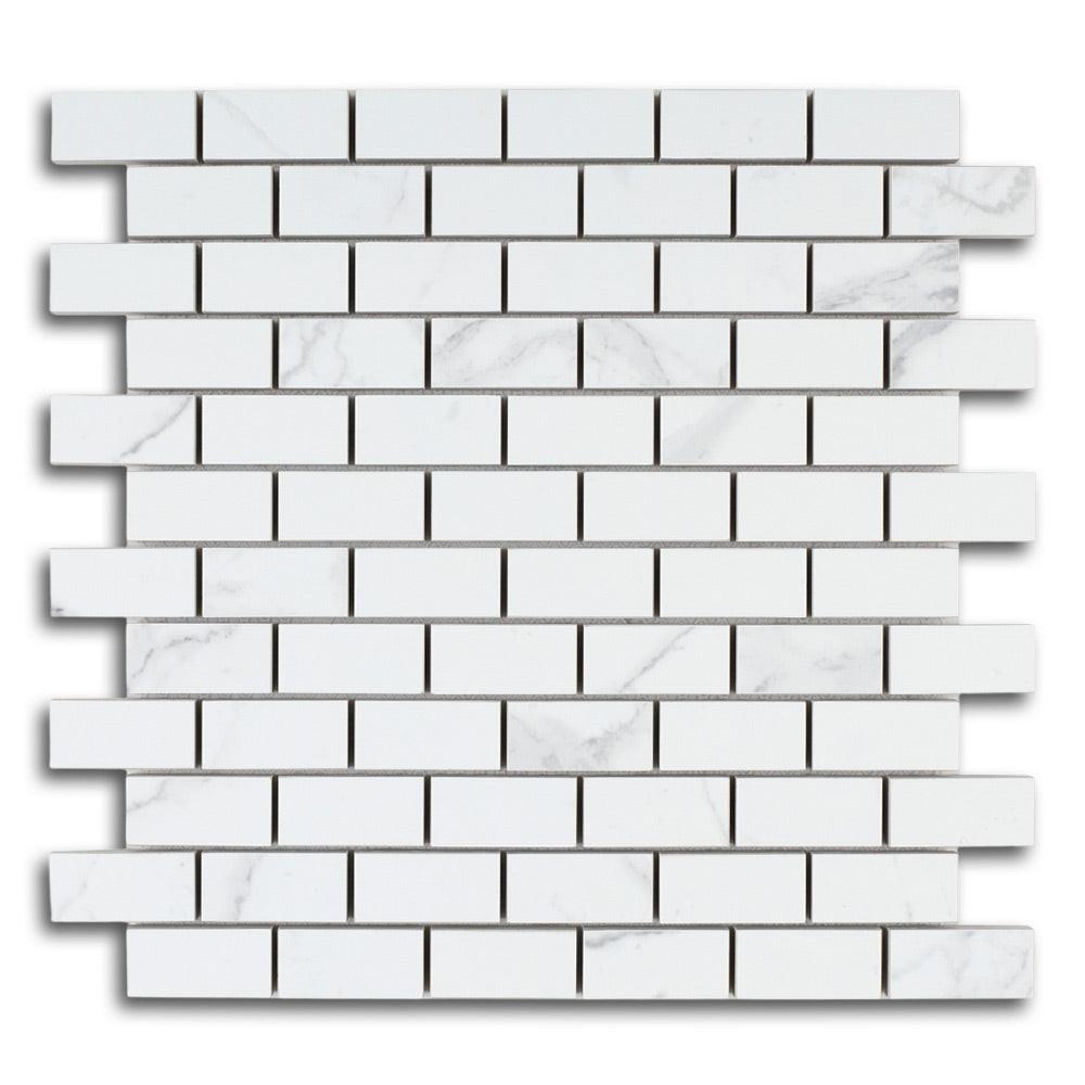 Borneo Carrara Pre Matte Brick Marble Laminated Porcelain Mosaic Tile Borneo Carrara Pre Matte Brick Marble Laminated Porcelain Mosaic Tile - American Tile Depot