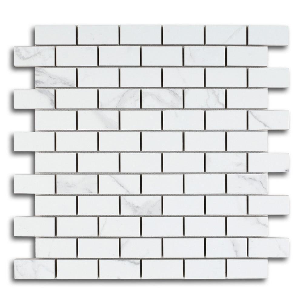 Borneo Carrara Pre Matte Brick Marble Laminated Porcelain Mosaic Tile Borneo Carrara Pre Matte Brick Marble Laminated Porcelain Mosaic Tile - American Tile Depot