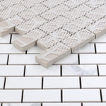 Borneo Carrara Pre Polished Brick Marble Laminated Porcelain Mosaic Tile Borneo Carrara Pre Polished Brick Marble Laminated Porcelain Mosaic Tile - American Tile Depot