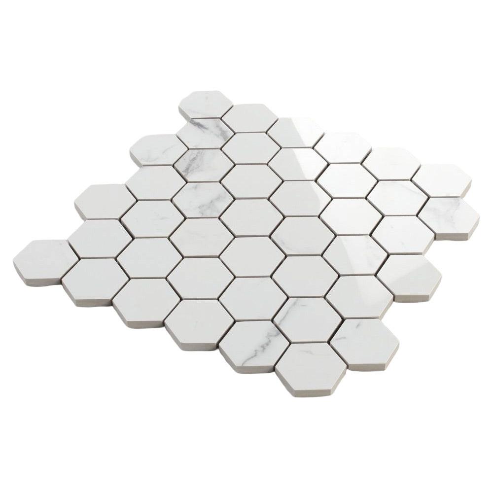 Borneo Carrara Pre Polished Hexagon Marble Laminated Porcelain Mosaic Tile Borneo Carrara Pre Polished Hexagon Marble Laminated Porcelain Mosaic Tile - American Tile Depot