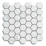 Borneo Carrara Pre Polished Hexagon Marble Laminated Porcelain Mosaic Tile Borneo Carrara Pre Polished Hexagon Marble Laminated Porcelain Mosaic Tile - American Tile Depot