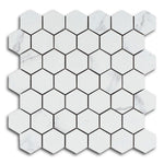 Borneo Carrara Pre Polished Hexagon Marble Laminated Porcelain Mosaic Tile Borneo Carrara Pre Polished Hexagon Marble Laminated Porcelain Mosaic Tile - American Tile Depot