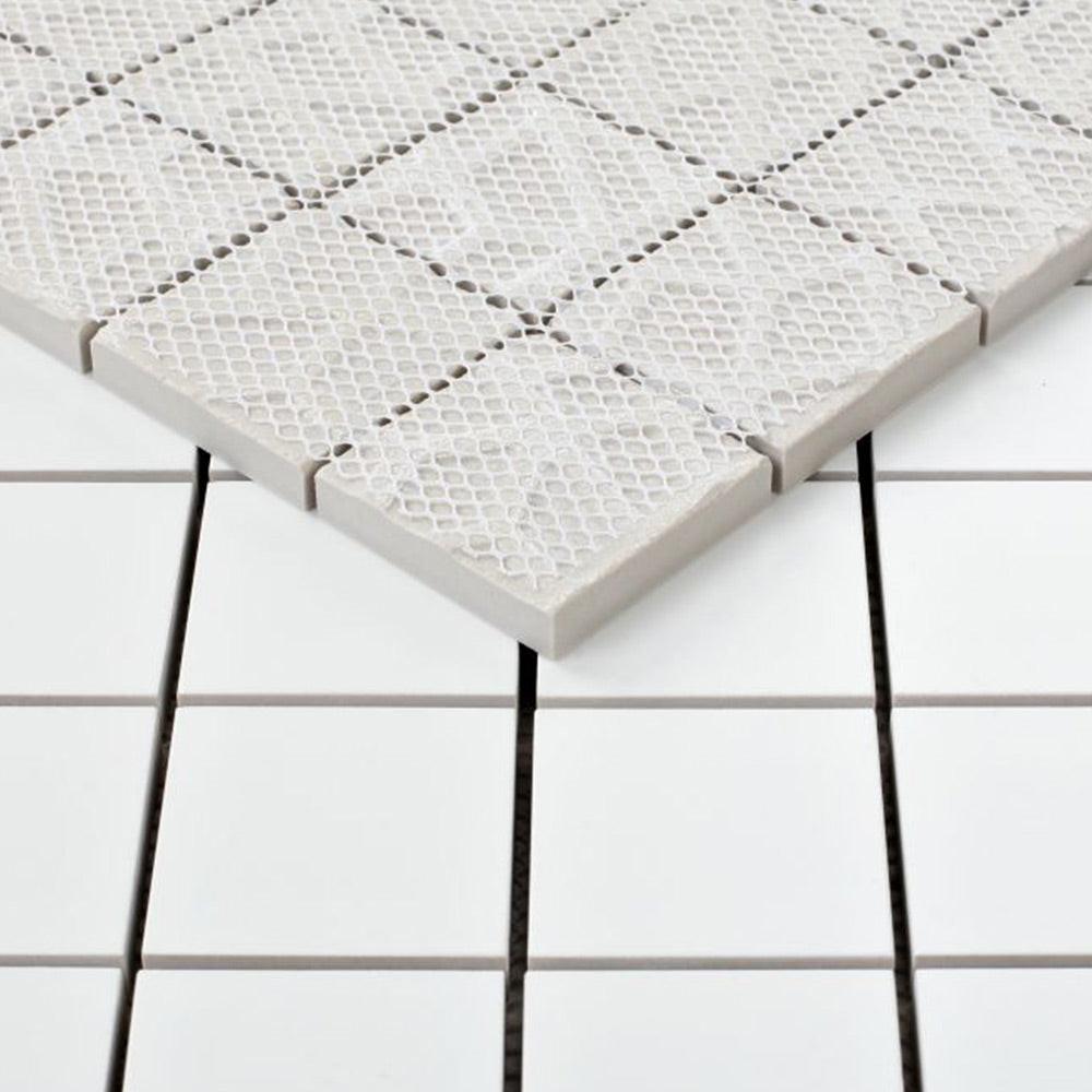 Borneo Roy White Matte Square Marble Laminated Porcelain Mosaic Tile Borneo Roy White Matte Square Marble Laminated Porcelain Mosaic Tile - American Tile Depot