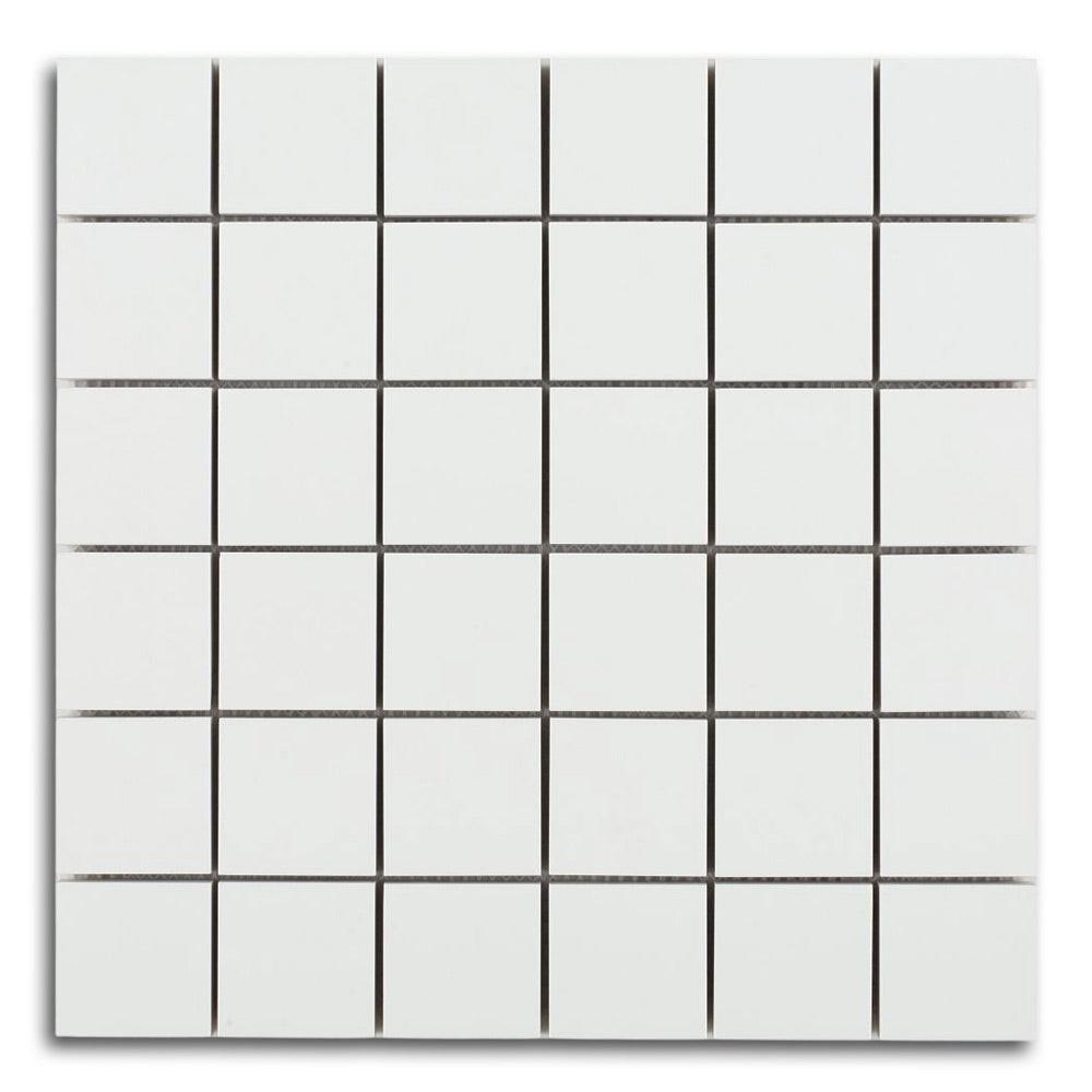 Borneo Roy White Matte Square Marble Laminated Porcelain Mosaic Tile Borneo Roy White Matte Square Marble Laminated Porcelain Mosaic Tile - American Tile Depot