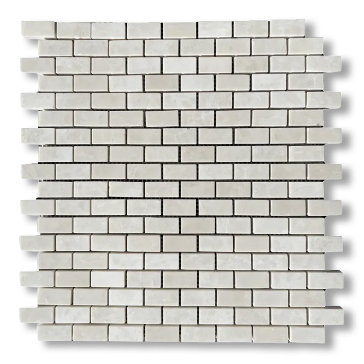5/8x1 1/4 White Pearl / Botticino Marble Polished Baby Brick Mosaic Tile - American Tile Depot