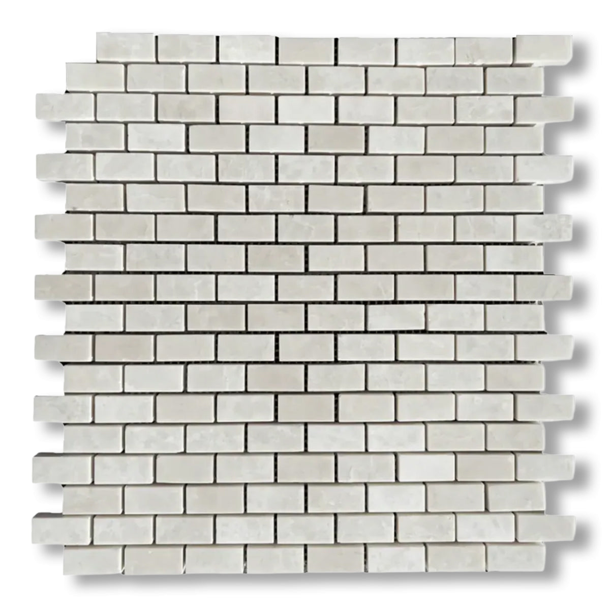 5/8x1 1/4 White Pearl / Botticino Marble Polished Baby Brick Mosaic Tile - American Tile Depot
