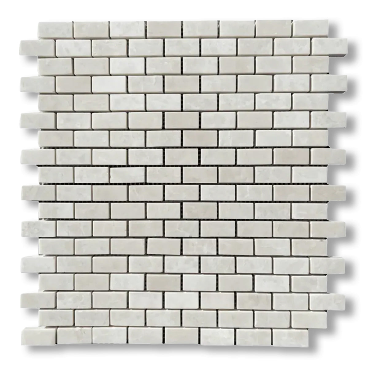 5/8x1 1/4 White Pearl / Botticino Marble Polished Baby Brick Mosaic Tile - American Tile Depot