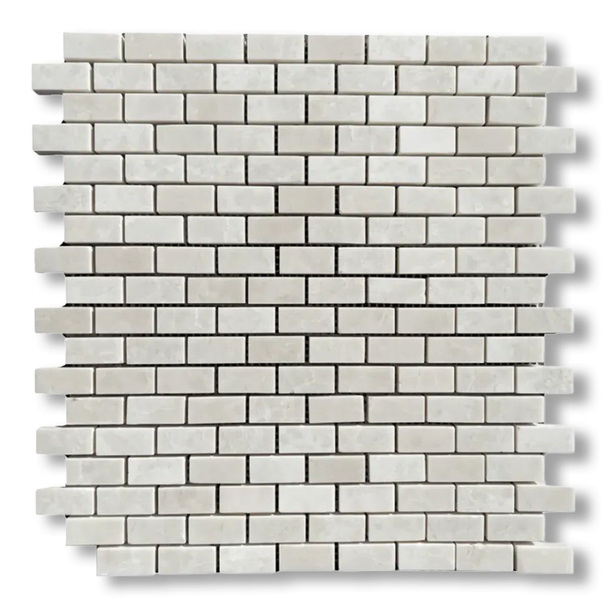 5/8x1 1/4 White Pearl / Botticino Marble Polished Baby Brick Mosaic Tile - American Tile Depot