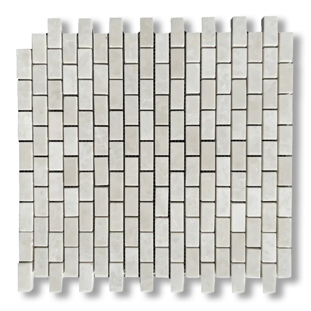 5/8x1 1/4 White Pearl / Botticino Marble Polished Baby Brick Mosaic Tile - American Tile Depot