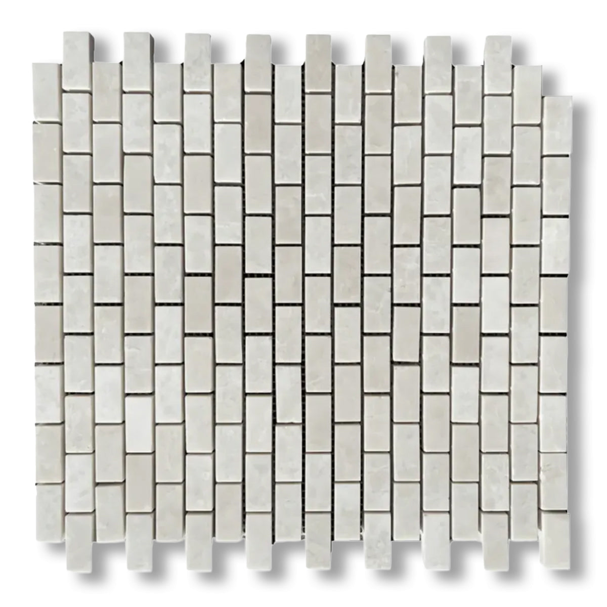 5/8x1 1/4 White Pearl / Botticino Marble Polished Baby Brick Mosaic Tile - American Tile Depot