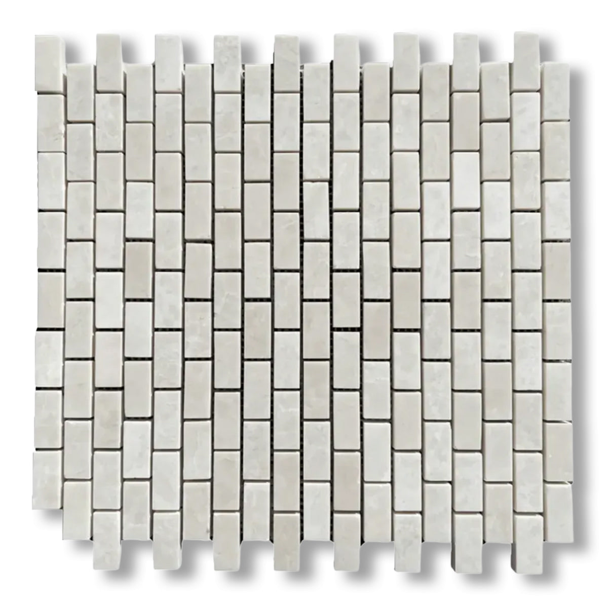 5/8x1 1/4 White Pearl / Botticino Marble Polished Baby Brick Mosaic Tile - American Tile Depot