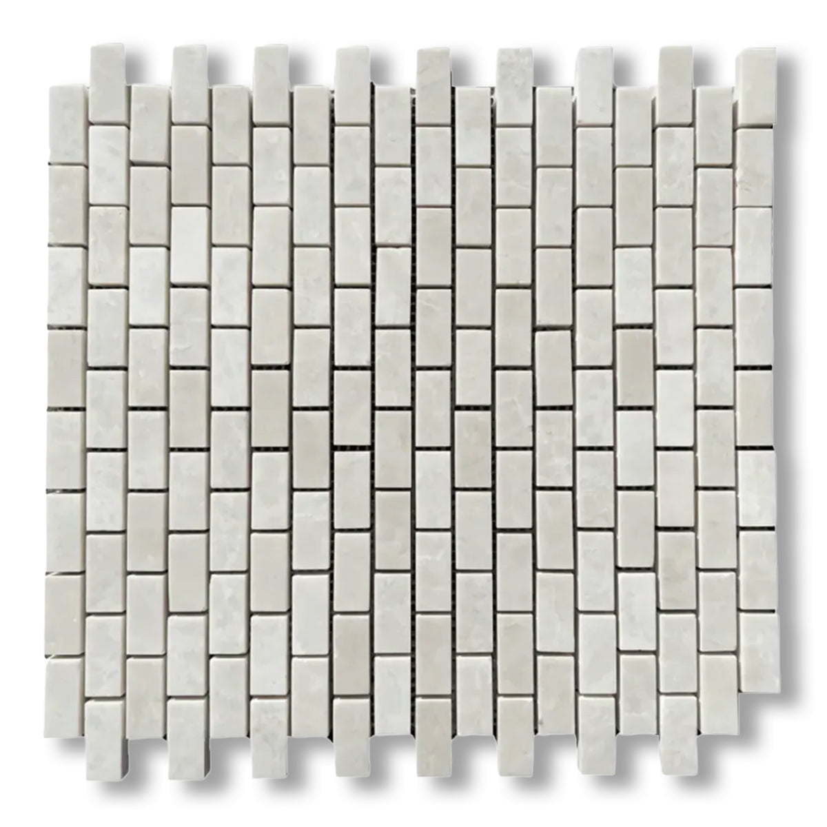 5/8x1 1/4 White Pearl / Botticino Marble Polished Baby Brick Mosaic Tile - American Tile Depot