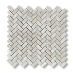 White Pearl / Botticino Marble Polished Mini Herringbone Mosaic Tile - American Tile Depot