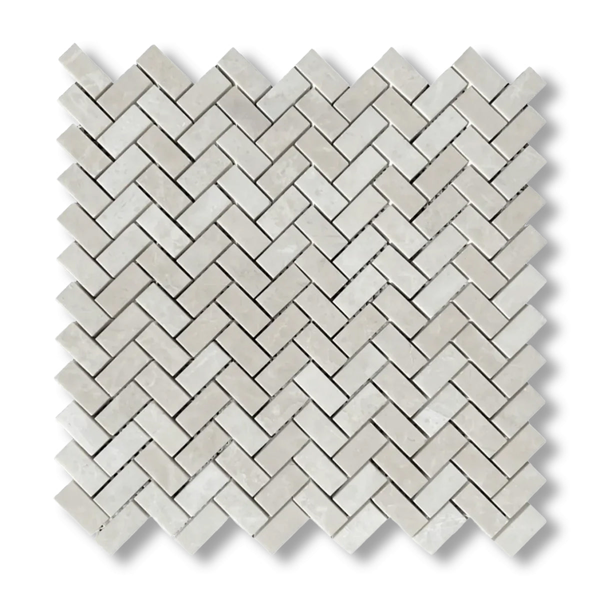 White Pearl / Botticino Marble Polished Mini Herringbone Mosaic Tile - American Tile Depot