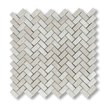 White Pearl / Botticino Marble Polished Mini Herringbone Mosaic Tile - American Tile Depot