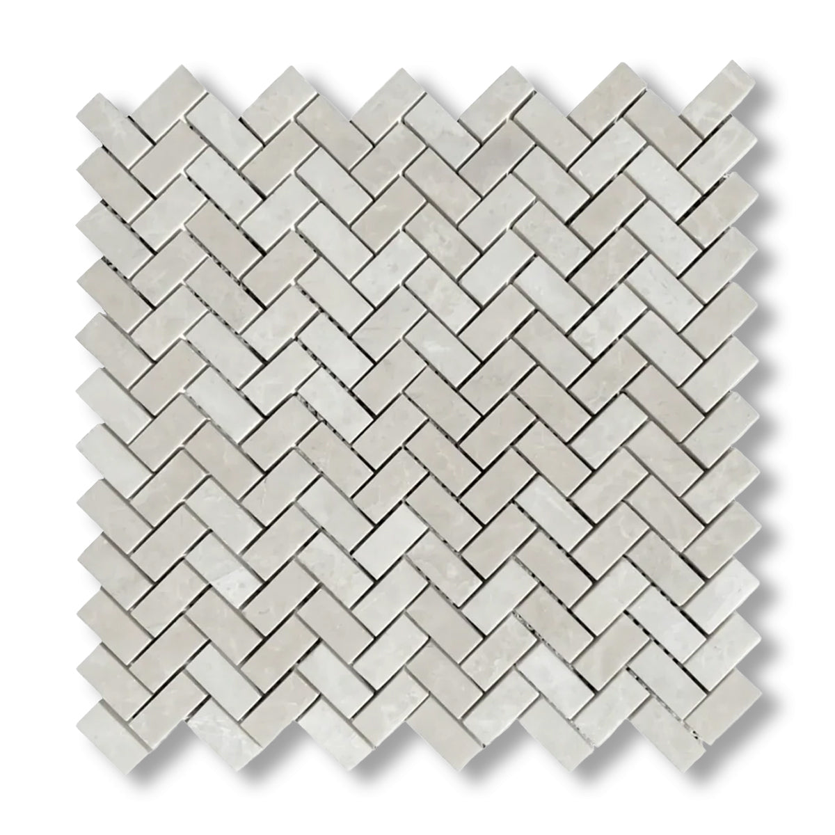 White Pearl / Botticino Marble Polished Mini Herringbone Mosaic Tile - American Tile Depot