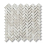 White Pearl / Botticino Marble Polished Mini Herringbone Mosaic Tile - American Tile Depot