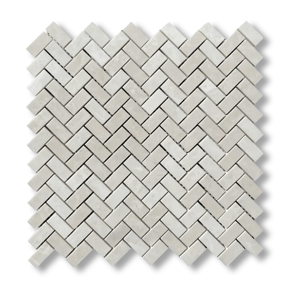 White Pearl / Botticino Marble Polished Mini Herringbone Mosaic Tile