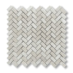 White Pearl / Botticino Marble Polished Mini Herringbone Mosaic Tile - American Tile Depot