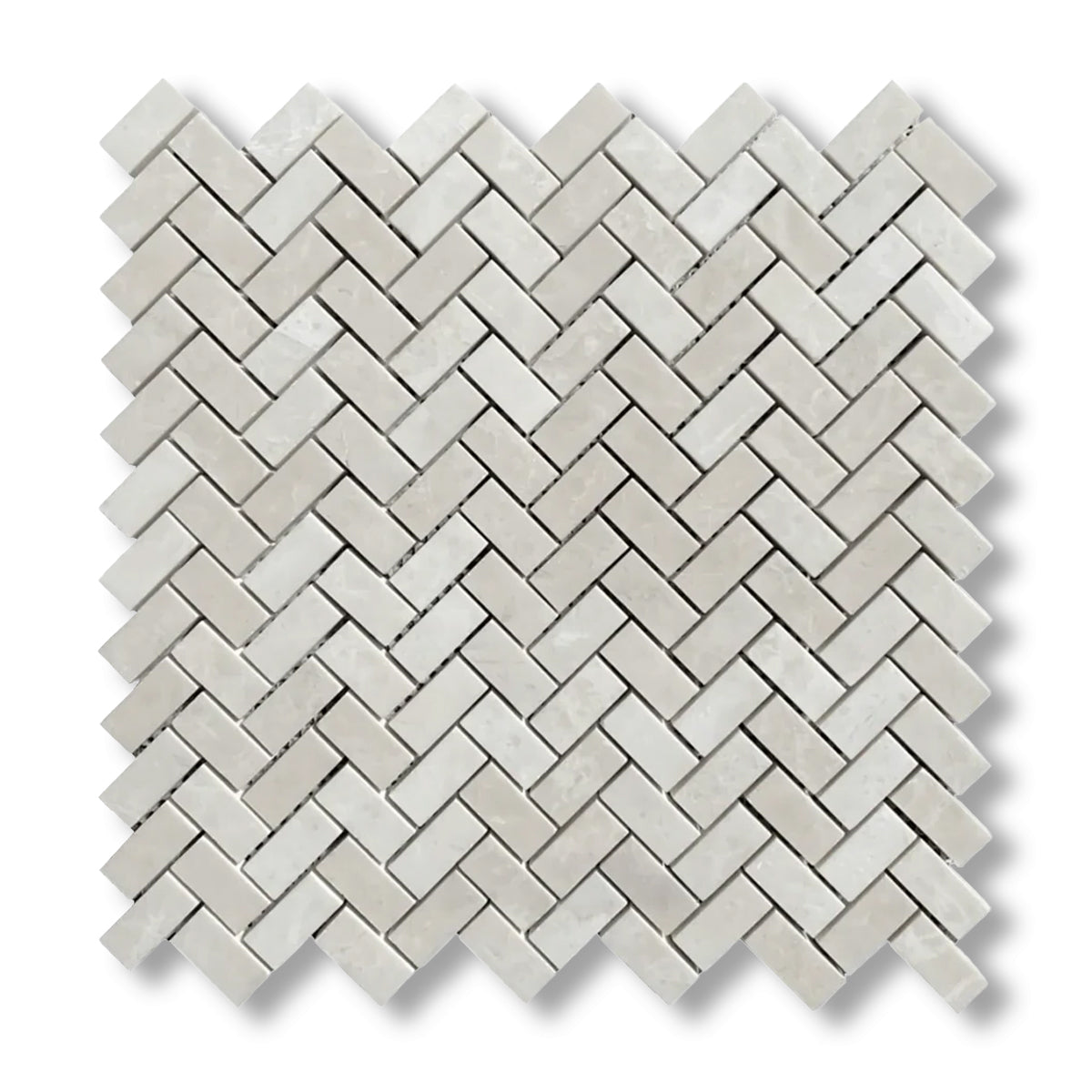 White Pearl / Botticino Marble Polished Mini Herringbone Mosaic Tile - American Tile Depot