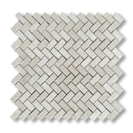 White Pearl / Botticino Marble Polished Mini Herringbone Mosaic Tile - American Tile Depot
