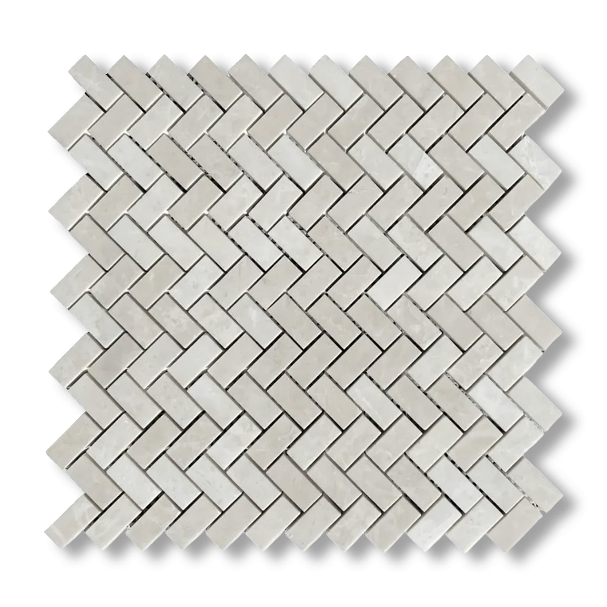 White Pearl / Botticino Marble Polished Mini Herringbone Mosaic Tile - American Tile Depot